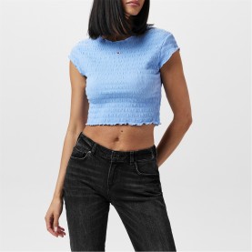 тениска,дамски,топове,tommy,jeans,women's,smock,slim,fit,t,shirt,moderate,blue
