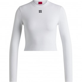 тениска,дамски,топове,hugo,long,sleeved,logo,t,shirt,white