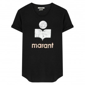 Тениска Marant Etoile TS KOLDI METALLIC LOGO T-SHIRT - BLACK AND SILVE тениска,дамски,топове,marant,etoile,ts,koldi,metallic,logo,t,shirt,black,and,silve