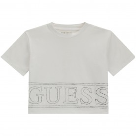 юношеска,тениска,детски,облекла,guess,short,sleeve,crop,t,shirt,juniors,white,g011