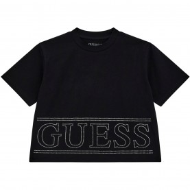 юношеска,тениска,детски,облекла,guess,short,sleeve,crop,t,shirt,juniors,black,a996,jblk
