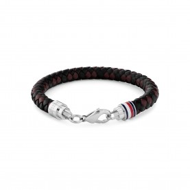 tommy,hilfiger,mens,braided,leather,bracelet,brown