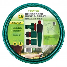 Dekton 15M Reinforced Garden Hose and Spray Nozzle Set - Green градина,/,на,открито,dekton,15m,reinforced,garden,hose,and,spray,nozzle,set,green