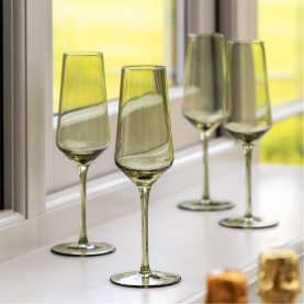 gallery,flute,glass,smokey,green,(4pk),smokey,green