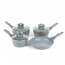Salter Marblestone 4 Piece Aluminium Pan Set - Grey - Grey salter,marblestone,4,piece,aluminium,pan,set,grey,grey