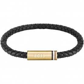 boss,men's,ares,single,braided,leather,bracelet,gold