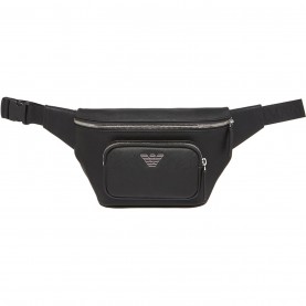 чанта,аксесоари,на,разпродажба,emporio,armani,men's,eagle,badge,faux,leather,zip,bum,bag,black,81072