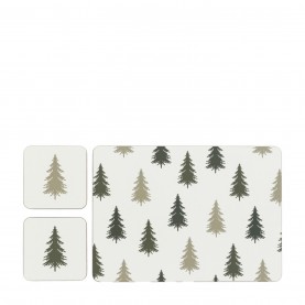 Gallery Trees Placemat & Coaster Set (4pk) - Green аксесоари,на,разпродажба,gallery,trees,placemat,&,coaster,set,(4pk),green