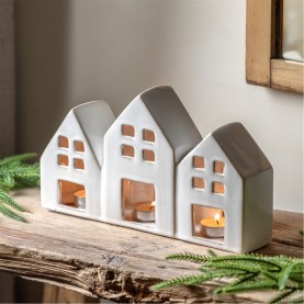 Gallery White Houses Tealight Holder 270x55x155mm - White аксесоари,на,разпродажба,gallery,white,houses,tealight,holder,270x55x155mm,white