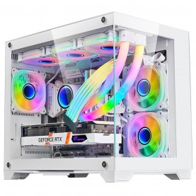 CiT Concept Micro ATX Gaming Cube with TG Front+Side Panels with 3x CiT Tornado Fans - White - White cit,concept,micro,atx,gaming,cube,with,tg,front,side,panels,with,3x,cit,tornado,fans,white,white
