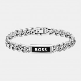 Boss Gents BOSS Kassy Emblem Stainless Steel Black IP Pendant Bracelet - Silver бижутерия,boss,gents,boss,kassy,emblem,stainless,steel,black,ip,pendant,bracelet,silver