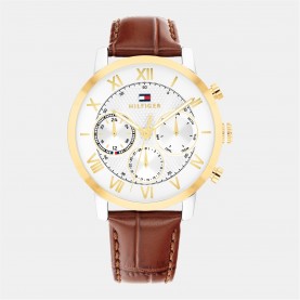 часовник,бижутерия,часовници,tommy,hilfiger,tommy,hilfiger,mens,brown,leather,strap,watch,gold