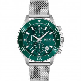 Часовник Boss Gents BOSS Admiral Stainless Steel Green Dial Mesh Strap Watch - Silver/Green часовник,часовници,boss,gents,boss,admiral,stainless,steel,green,dial,mesh,strap,watch,silver,green