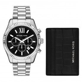 часовник,часовници,michael,kors,michael,kors,lexington,chronograph,stainless,steel,watch,and,card,case,gift,set,mk1091set,silver