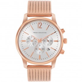 Часовник French Connection Duke SILVER Round Analog Watch With Rose Gold Strap for Men - Silver часовник,часовници,аксесоари,на,разпродажба,french,connection,connection,duke,silver,round,analog,watch,with,rose,gold,strap,for,men,silver