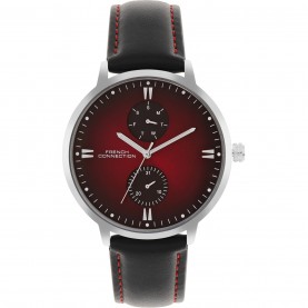 Часовник French Connection Men Printed Dial & Leather Straps Analogue Watch - Maroon часовник,часовници,аксесоари,на,разпродажба,french,connection,connection,men,printed,dial,&,leather,straps,analogue,watch,maroon