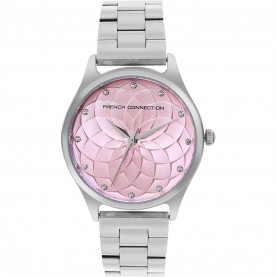 Часовник French Connection Cleo PINK Round Analog Watch With Steel Metal Strap for Women - Silver часовник,часовници,аксесоари,на,разпродажба,french,connection,connection,cleo,pink,round,analog,watch,with,steel,metal,strap,for,women,silver