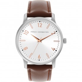 Часовник French Connection French Connection Silver Case Round Shape Brown Strap Quartz Watch - White часовник,часовници,аксесоари,на,разпродажба,french,connection,french,connection,silver,case,round,shape,brown,strap,quartz,watch,white