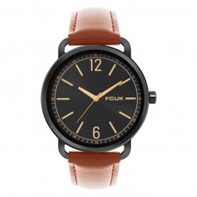 Часовник FCUK FCUK Black Case Round Shape Tan Strap Quartz Watch - Black часовник,часовници,аксесоари,на,разпродажба,fcuk,fcuk,black,case,round,shape,tan,strap,quartz,watch,black
