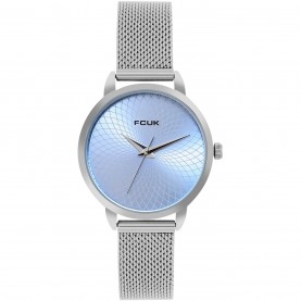 Часовник FCUK FCUK Silver Case Round Shape Silver Strap Quartz Watch - Sky Blue часовник,часовници,аксесоари,на,разпродажба,fcuk,fcuk,silver,case,round,shape,silver,strap,quartz,watch,sky,blue