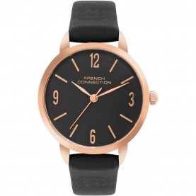 Часовник FCUK FCUK Rose Case Round Shape Black Strap Quartz Watch - Black часовник,часовници,аксесоари,на,разпродажба,fcuk,fcuk,rose,case,round,shape,black,strap,quartz,watch,black