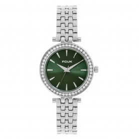 Часовник FCUK FCUK Silver Case Round Shape Silver Strap Quartz Watch - Green часовник,часовници,аксесоари,на,разпродажба,fcuk,fcuk,silver,case,round,shape,silver,strap,quartz,watch,green