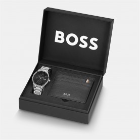Часовник Boss Gents BOSS Tyler A Watch and Card Holder Gift Set - Silver часовник,часовници,boss,gents,boss,tyler,a,watch,and,card,holder,gift,set,silver