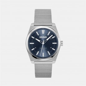 Часовник Hugo Gents HUGO #ARK Black Leather Strap Watch - Silver часовник,часовници,hugo,gents,hugo,#ark,black,leather,strap,watch,silver
