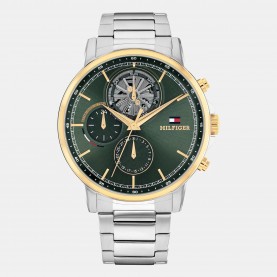 tommy,hilfiger,mens,stainless,steel,bracelet,watch,green,gold