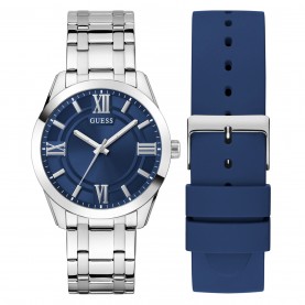 Часовник Guess Men's Elliot Boxset Quartz Analogue Watch - Silver/Blue часовник,бижутерия,часовници,аксесоари,на,разпродажба,guess,men's,elliot,boxset,quartz,analogue,watch,silver,blue