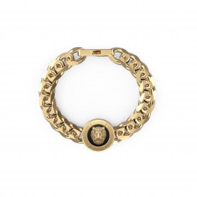 Guess 21mm Lion Coin & Black Bracelet - Gold guess,21mm,lion,coin,black,bracelet,gold