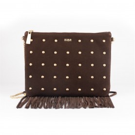 всички,чанти,biba,biba,suede,fringe,studded,pouch,chocolate