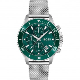 Часовник Boss Mens Admiral Stainless Steel 46mm Water Resistant Analogue Quartz Watch - Green/Silver часовник,часовници,бижутерия,boss,men,s,admiral,stainless,steel,46mm,water,resistant,analogue,quartz,watch,green,silver