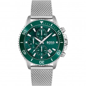 часовник,бижутерия,часовници,boss,men's,admiral,stainless,steel,46mm,water,resistant,analogue,quartz,watch,green,silver