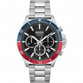 Часовник Boss Mens Troper Chronograph 44mm Water Resistant Analogue Quartz Watch - Black/Silver часовник,часовници,бижутерия,boss,men,s,troper,chronograph,44mm,water,resistant,analogue,quartz,watch,black,silver