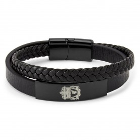 Team Officially Licensed Stainless Steel and Leather Black IP Bracelet - Liverpool FC футбол,футболни,аксесоари,team,officially,licensed,stainless,steel,and,leather,black,ip,bracelet,liverpool,fc