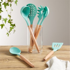 аксесоари,за,кухня,сезонни,и,парти,аксесоари,homelife,set,of,6,silicone,and,wood,utensils,green