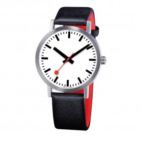 часовник,часовници,mondaine,classic,pure,watch,black,(white,black,leather,red,lining)