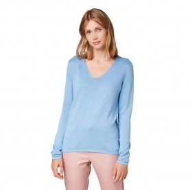 блуза,дамски,пуловери,дамски,плетени,дрехи,tom,tailor,front,logo,coin,v,neck,sweater,blue,(sea,blue,melange)