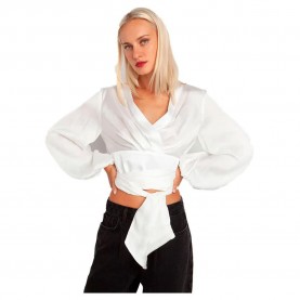 риза,с,дълъг,ръкав,дамски,блузи,дамски,ризи,toi&moi,balloon,wrap,satin,long,sleeve,shirt,white,(off,white)