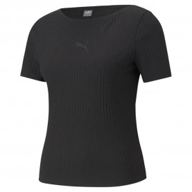 Тениска Puma Her Ribbed Slim short sleeve T-shirt - Black (Puma Black) тениска,дамски,тениски,puma,her,ribbed,slim,short,sleeve,t,shirt,black,(puma,black)