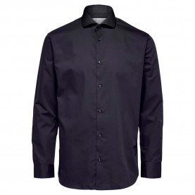 футболна,фланелка,мъжки,ризи,selected,ethan,cut,away,slim,long,sleeve,shirt,blue,(black)