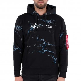 Суичър Alpha industries Lightning All Over Print hoodie - Black (Black / White) суичър,мъжки,пуловери,alpha,industries,lightning,all,over,print,hoodie,black,(black,white)