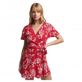 Рокля Superdry Vintage Mini Wrap dress - Red (Floral Red) рокля,дамски,поли,и,рокли,superdry,vintage,mini,wrap,dress,red,(floral,red)