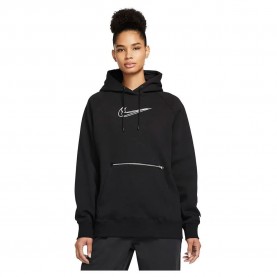 Суичър Nike Sportswear Po Os BB Fleece Print hoodie - Black (Black / White) суичър,дамски,блузи,nike,sportswear,po,os,bb,fleece,print,hoodie,black,(black,white)