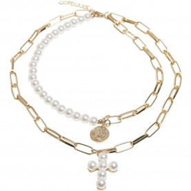 бижутерия,urban,classics,pearl,cross,layering,necklace,white,(white,golden)