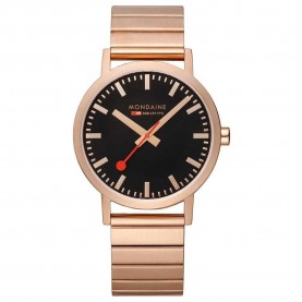 часовник,часовници,mondaine,classic,40,mm,watch,black,st.,steel,brushed,ip,rose,gold,plated,(brown)