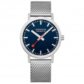 часовник,часовници,mondaine,classic,40,mm,watch,deepest,blue,st.,steel,brushed,stainlees,steel,mesh,(grey)