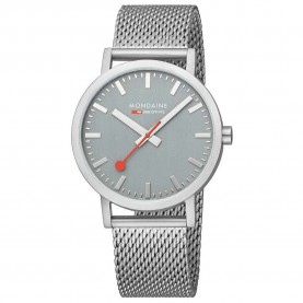 часовник,часовници,mondaine,classic,40,mm,watch,good,grey,st.,steel,brushed,stainlees,steel,mesh,(silver)