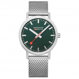 часовник,часовници,mondaine,classic,40,mm,watch,park,green,st.,steel,brushed,stainlees,steel,mesh,(grey)